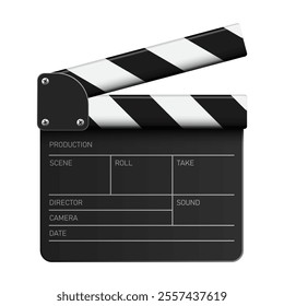 Movie clapper, Black and white movie slate isolated clipart on white background. Cinematography and filmmaking equipment. Film clapper design element, vector illustration