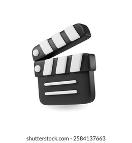 Movie clapper board, 3d cartoon film clapper, film slate Blogging, vlog Film industry, filmmaking and video production concept. 3d vector icon.