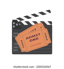 Movie clapper board and admit one ticket