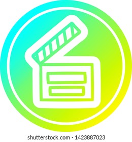 movie clapper board circular icon with cool gradient finish