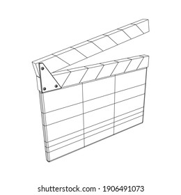 Movie clapper board. Film cinema concept. Wireframe low poly mesh vector illustration