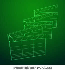 Movie clapper board. Film cinema concept. Wireframe low poly mesh vector illustration