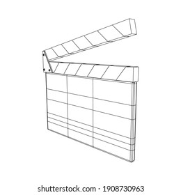 Movie clapper board. Film cinema concept. Wireframe low poly mesh vector illustration