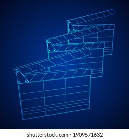 Movie clapper board. Film cinema concept. Wireframe low poly mesh vector illustration