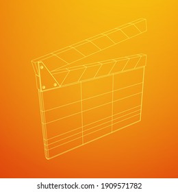 Movie clapper board. Film cinema concept. Wireframe low poly mesh vector illustration