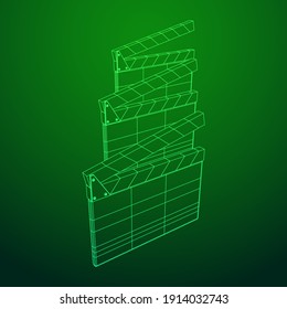 Movie clapper board. Film cinema concept. Wireframe low poly mesh vector illustration