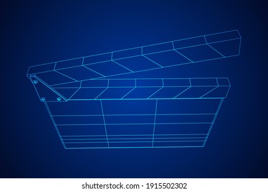 Movie clapper board. Film cinema concept. Wireframe low poly mesh vector illustration
