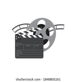 movie clapper board and film reel