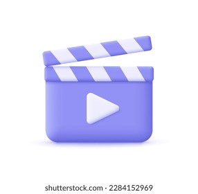 Movie clapper board  film slate and play button  Film industry  filmmaking   video production  concept  3d vector icon  Cartoon minimal style 