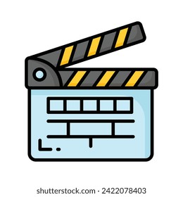 Movie clapper board, filmmaking device icon in modern style, ready to use vector
