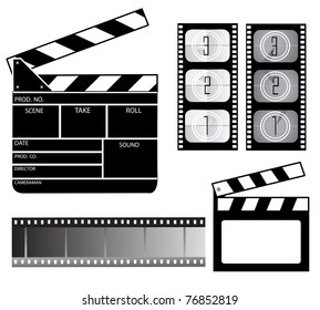 Movie clapper board and filmstrip