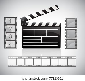 Movie clapper board and filmstrip