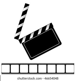 Movie clapper board and filmstrip vector illustration