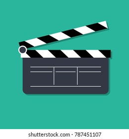 Movie clapper board flat icon, isolated vector on green background