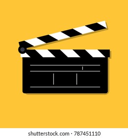 Movie clapper board flat icon, isolated vector on yellow background