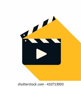 Movie Clapper Board. Flat Style Vector Icon with Long Shadow