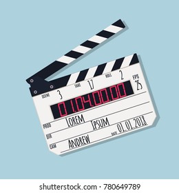 Movie clapper board isolated on blue background. Vector illustration