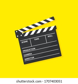 Movie Clapper Board Isolated Of White Background. Concept Filming. Flat Design. Vector Illustration.