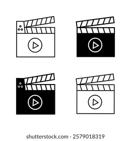 Movie clapper board set, on white background,