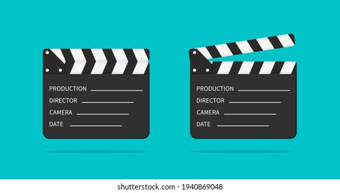 Movie clapper board. Slate of clapperboard. Director of film. take video with clapboard. movie clapper isolated. Action for production of film. Art of hollywood on cinema. Equipment for video. Vector.