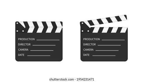 Movie clapper board. Slate of clapperboard. Director of film. take video with clapboard. movie clapper isolated. Action for production of film. Art of hollywood on cinema. Equipment for video. Vector.