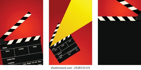 film clapper board, schiefer auf schwarz verschiedene stile für film film poster, banner, website design und premiere event, cannes, preis einfache vektor