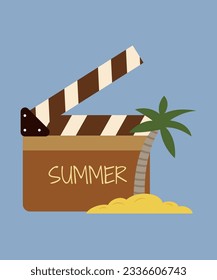 Movie clapper board with Summer and Beach ,Palm