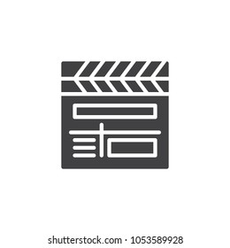 Movie clapper board vector icon. filled flat sign for mobile concept and web design. Clapperboard simple solid icon. Symbol, logo illustration. Pixel perfect vector graphics