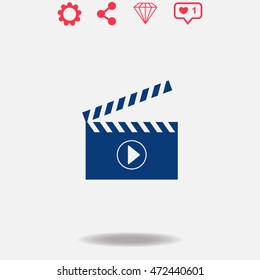 Movie clapper board vector icon on grey background.