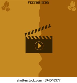 Movie clapper board vector  icon Coffee symbol background.