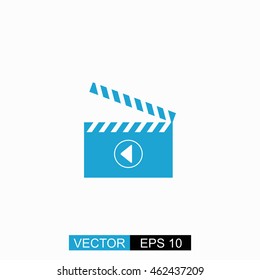 Movie clapper board vector. Isolated blue icon on white background.