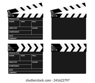 Movie clapper board vectors. Open, closed and blank. 