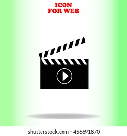 Movie clapper board web icon. Black illustration on white background