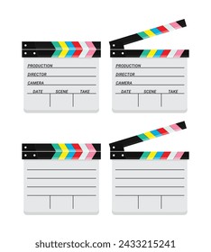 movie clapper board. white black color. flat design. isolated white background