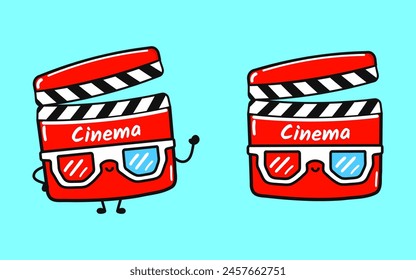 Movie clapper character. Vector hand drawn cartoon kawaii character illustration icon. Isolated on blue background. Movie clapper character concept
