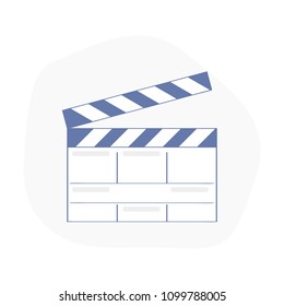 Movie clapper, clapperboard. Cinema, movie, filmmaking device, film or video production, video movie clapper equipment, cinematography icon concept. Flat outline vector illustration.