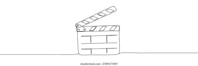 Movie clapper continuous one line drawing. Opened clapper board.