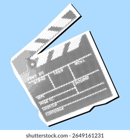 Movie clapper dotted collage element pointilize in paper torn vector, combining film production tools with a unique, textured artistic style. for cinema themes, creative projects, or entertainment
