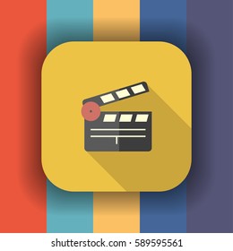 movie clapper flat icon with long shadow, vector illustration
