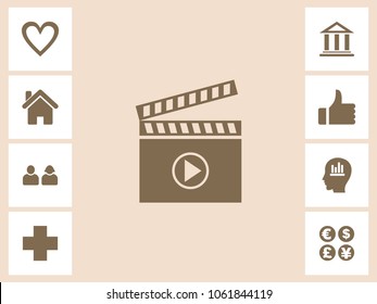 Movie Clapper Icon With Bonus Icons. Eps-10.