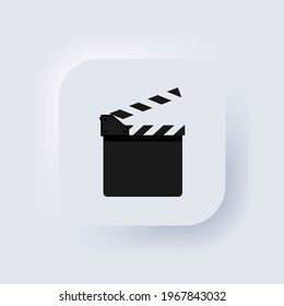 Movie clapper icon. Film making industry. Neumorphic UI UX white user interface web button. Neumorphism. Vector EPS 10.
