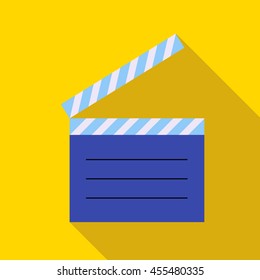 Movie clapper icon in flat style on a yellow background