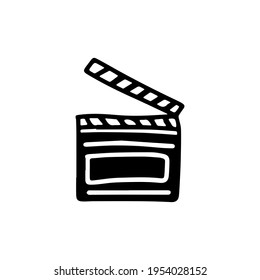Movie clapper icon. Outline drawing, isolated on white background.
