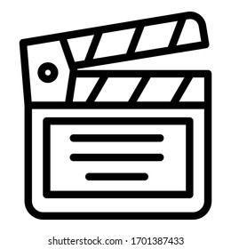 Movie clapper icon. Outline movie clapper vector icon for web design isolated on white background