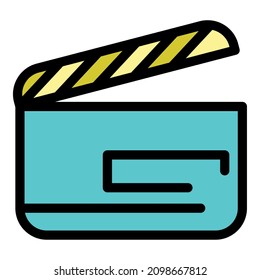 Movie clapper icon. Outline movie clapper vector icon color flat isolated