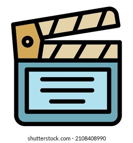 Movie clapper icon. Outline movie clapper vector icon color flat isolated