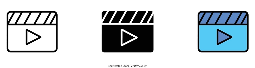 Vector de icono de claqueta de película. inicio, juego y símbolo de acción. Ilustración vectorial.