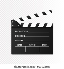 Movie clapper isolated on white. Black open clapperboard. Vector illustration. Video icon. Film making industry