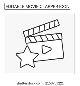  Movie Clapper Line Icon. Masterpiece. Film With Superstar. Filmmaking Industry. Cinematography Concept. Isolated Vector Illustration. Editable Stroke