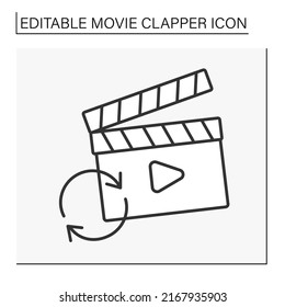  Movie clapper line icon. Reuse. Filmmaking industry. Cinematography concept. Isolated vector illustration. Editable stroke